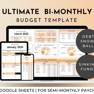Ultimate Semi Monthly Paycheck Budget Spreadsheet Google Sheets Template, Bimonthly Finance Tracker, Sinking Funds Tracker, Debt Snowball