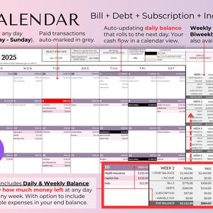 May include: A printable calendar template for May 2025, designed to track income, bills, and subscriptions. Features daily and weekly balance tracking, with options for variable expenses. Includes instructions to print.