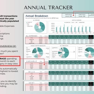 Hoja de cálculo de presupuesto familiar anual para gastos del hogar, finanzas conjuntas, 12 pestañas mensuales, facturas, seguimiento de deudas, planificador de hojas de cálculo de Google y Excel. imagen 7
