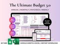 Ultimate Annual Budget Spreadsheet Excel Google Sheets | Zero-Based Family Budget Planner | Monthly Budget | Bills, Savings and Debt Tracker