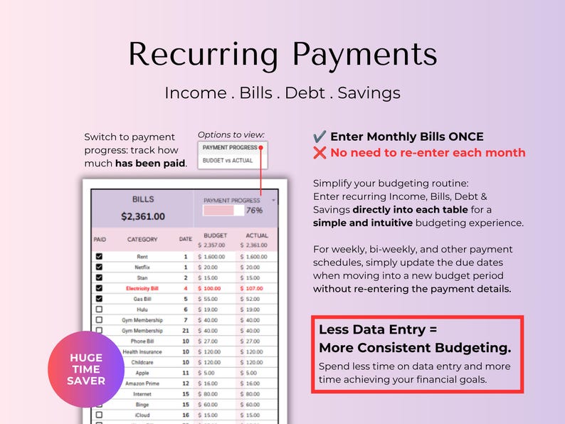 Easy Budget Planner for Beginners Excel/Google Sheets Template Simple Digital Finance Spreadsheet Monthly Paycheck Spending Savings Tracker image 5