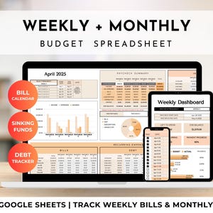 Weekly & Monthly Budget Spreadsheet for Google Sheets | Bill Calendar, Savings Tracker, Automatic Bill Split