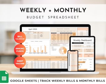 Weekly & Monthly Budget Spreadsheet for Google Sheets | Bill Calendar, Savings Tracker, Automatic Bill Split