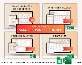 Small Business Bookkeeping Bundle | Inventory & Order Tracker |  Pricing Calculator | Sales Tax (Google Sheets | Excel)