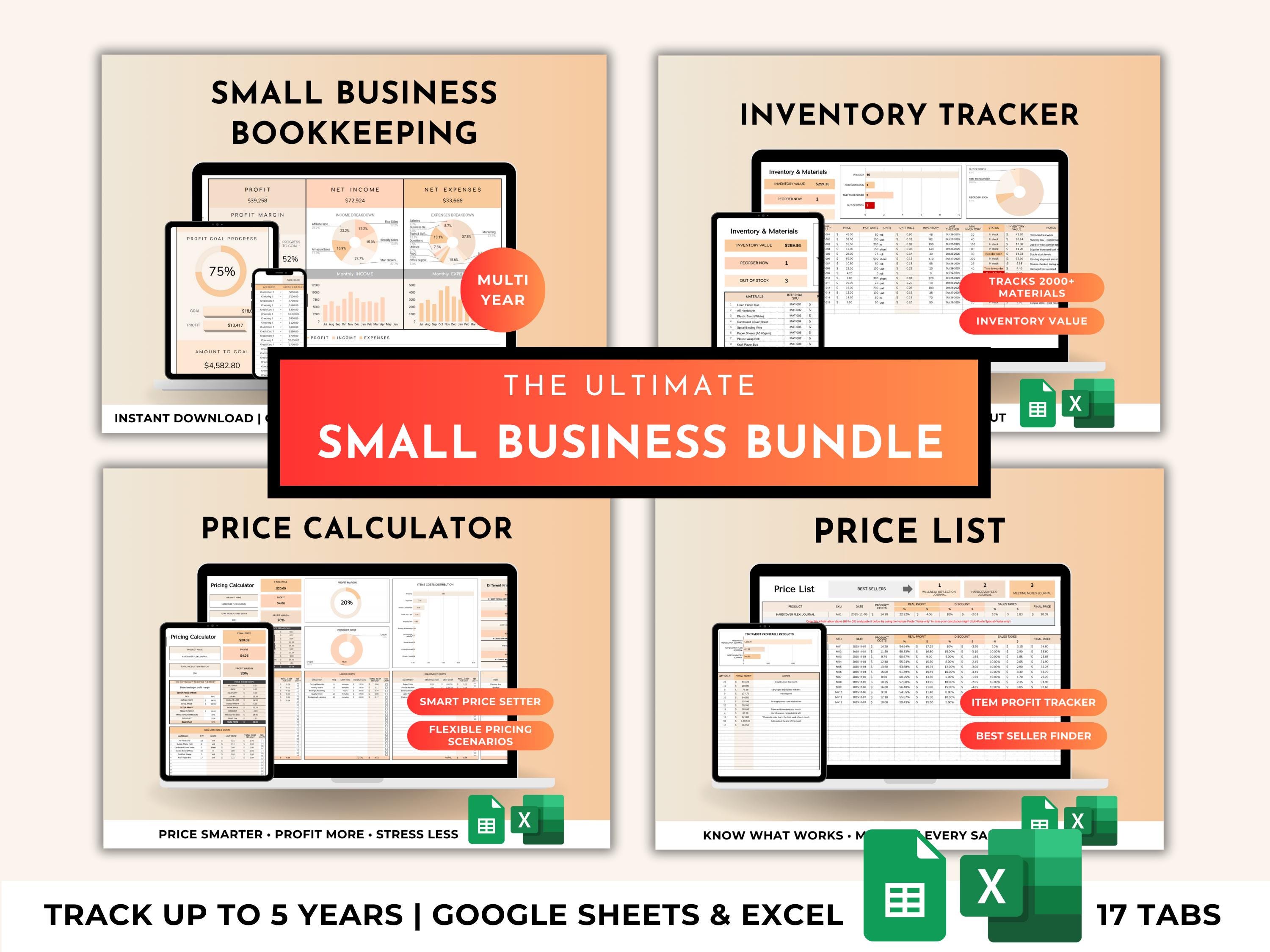 Small Business Bookkeeping Bundle | Inventory & Order Tracker | Pricing ...