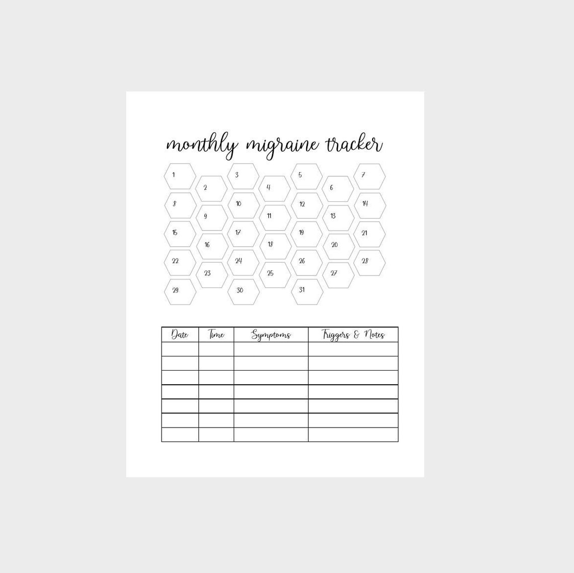 Migraine Tracker Printable Instant Download | Etsy