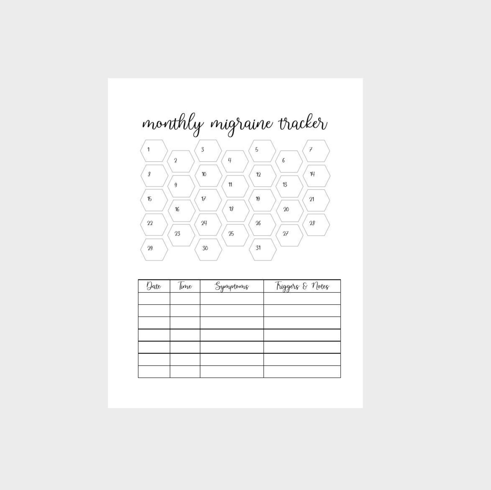 Migraine Tracker Printable Instant Download | Etsy