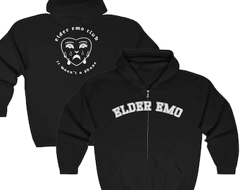 Elder Emo Club Unisex Zip Hoodie Erwachsene Emo Schwarz Sweatshirt Es Wasn't A Phase Lustiges Geschenk Emo Konzert Nite Pop Punk Szene Kid
