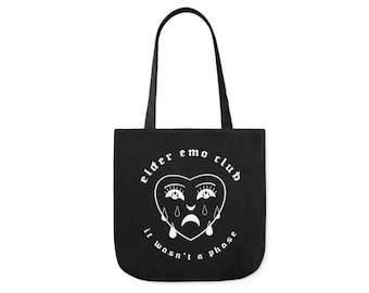 Elder Emo Club Black Canvas Tote Bag Broken Heart Funny Gift Scene Kid