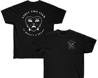 Camiseta de algodón Unisex Elder Emo Club Broken Heart, regalo divertido, camiseta Emo, camiseta de concierto nocturno, escena Pop Punk milenaria para niños