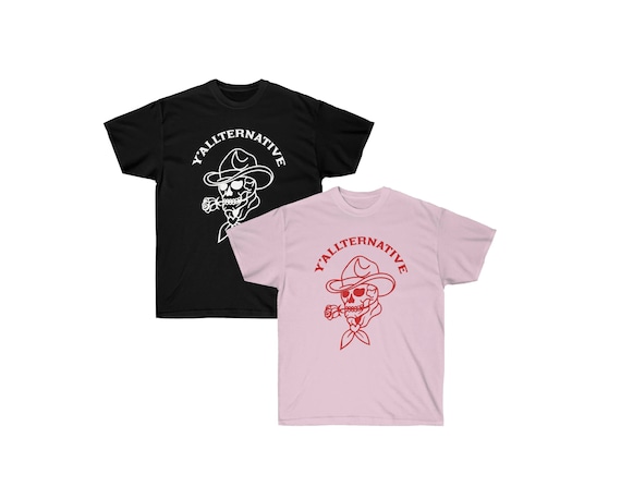 Y'allternative Unisex Cotton T Shirt Emo Texas Goth Funny Gift Cowboy Skull Western T Shirt Country Yallternative Tattoo Cowgirl Graphic