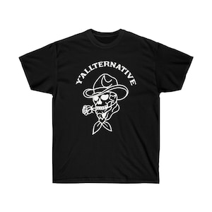 Y'allternative Unisex Baumwolle T Shirt Emo Texas Goth Lustiges Geschenk Cowboy Schädel Western T Shirt Land Yallternative Tattoo Cowgirl Grafik Black