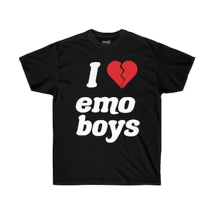 Camiseta de algodón Unisex I Love Emo Boys, Camiseta con cuello redondo, regalo divertido, camiseta de concierto, camiseta Emo Night Rock