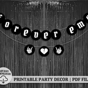 Forever Emo Party Decor Printable Banner Backdrop / Digital Download DIY Supplies / Goth Birthday Party Decoration Bunting Garland Emo Night