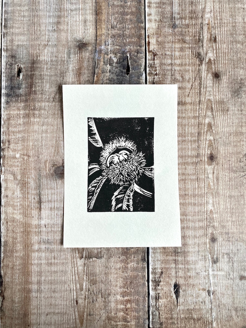 Sweet Chestnuts Original Lino Print 7x5
