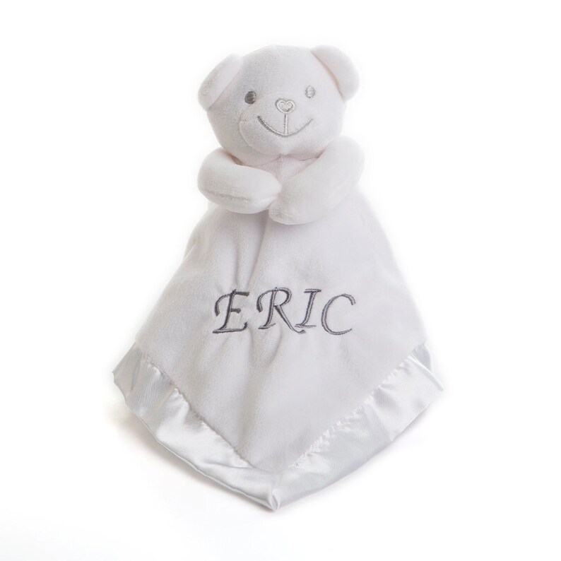 Personalised Baby Bear Comforter Embroidered with Any Name or Initials, New Baby Gift, Snuggle Teddy for Baby Boys and Girls White