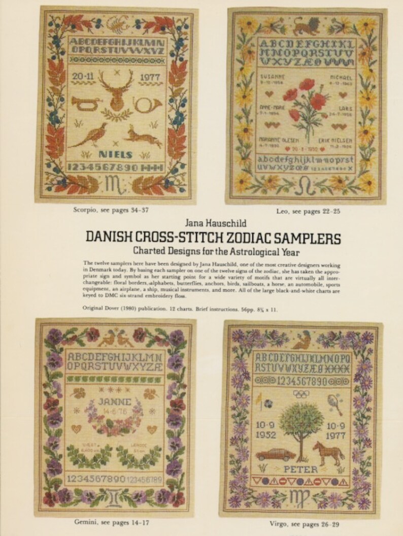 Danish Crossstitch Zodiac Samplers Etsy