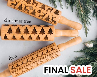 Tree Rolling Pins, Wooden Engraved Rolling Pins for Cookies, Holiday Cookie Stamp, Mom Gift for Kitchen, Custom Engraved Pin, Christmas Gift