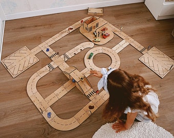 Road track, Montessori wooden track, Wooden car garage, Educational baby gifts, Custom wooden toy, Easter baby gift 1st, Birthday gift