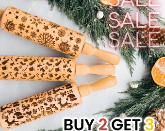 Rolling Pin Embossed, Christmas Engraved Pattern Rolling Pin, Clay Stamp, Pottery Roller, Ceramics Tool, Christmas Baker Gift, Gift for Mom