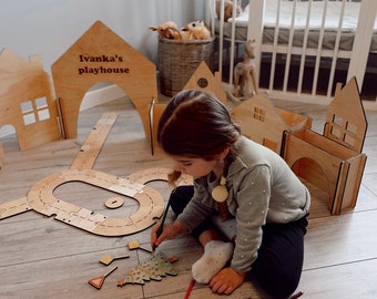 Montessori trästadslekset: Pedagogisk leksaksbyggare, present till småbarn