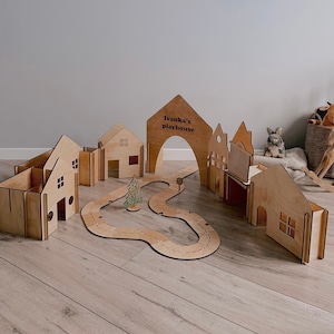 Montessori wooden play town, Personalized dollhouse, Handmade wooden toys, Toddler wooden toys, Wooden baby toys, Eco friendly toddler toy