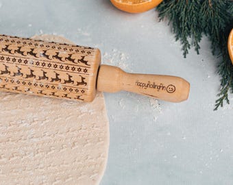 Engraved Rolling Pin, Christmas Gift for Employees, Shortbread Cookies, Clay Tools, Cookie Cutter, Personalized Rolling Pins, 6 patterns