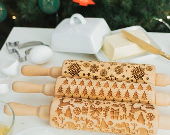 Corporate Gift to Employees, Embossed Rolling Pin for Cookie, Christmas Rolling Pin, Clay Stamp, Pottery Roller, Ceramics Tool, Baker Gift