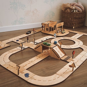 Personalized wooden road, Montessori educational toys, Wooden toddler toy, Baby wooden gifts, Car garage & Service, Easter toys