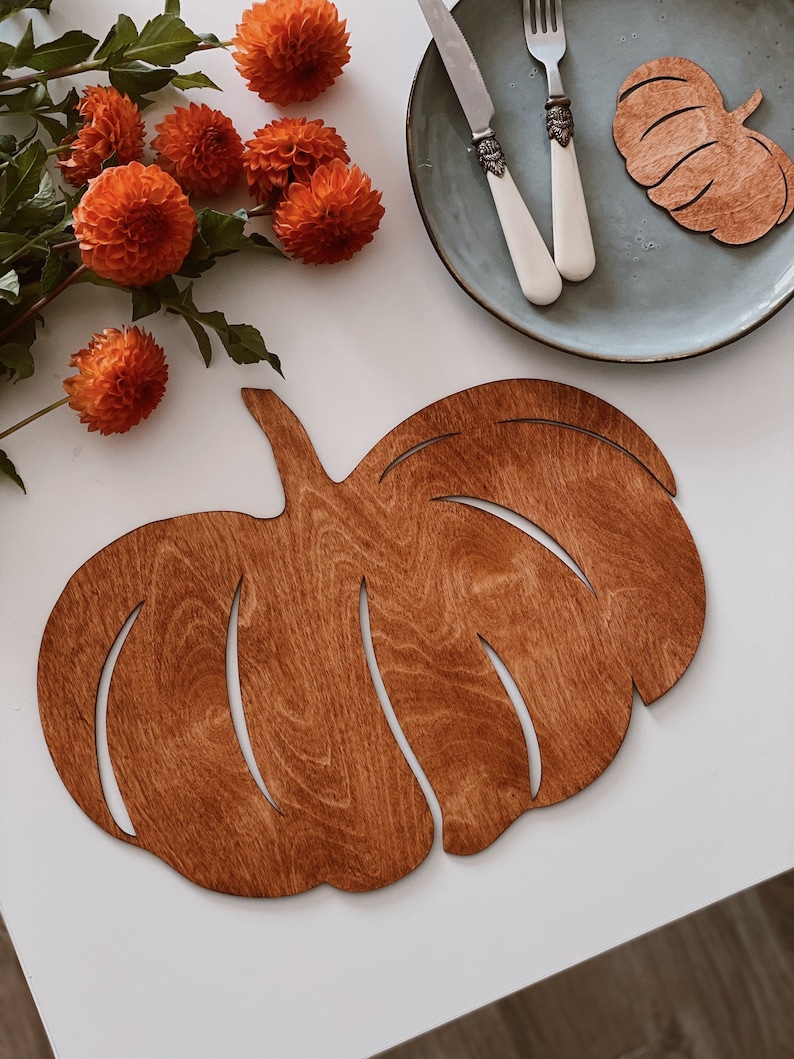 Pumpkin Under Plates Set, Charger Plate & Coaster, Easter Table Décor, Easter Gift for Family, Mother Day Gift, Wedding Rustic Decor image 3