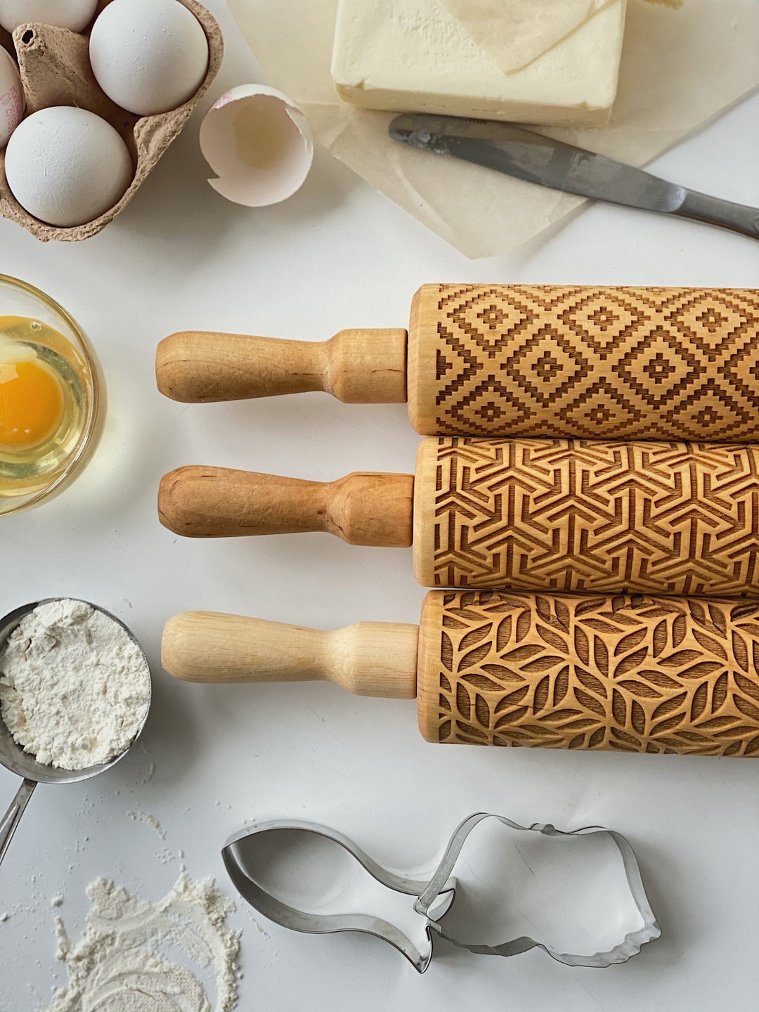 Baking Set of Rolling Pins Personalized Embossed Rolling Pins - Etsy