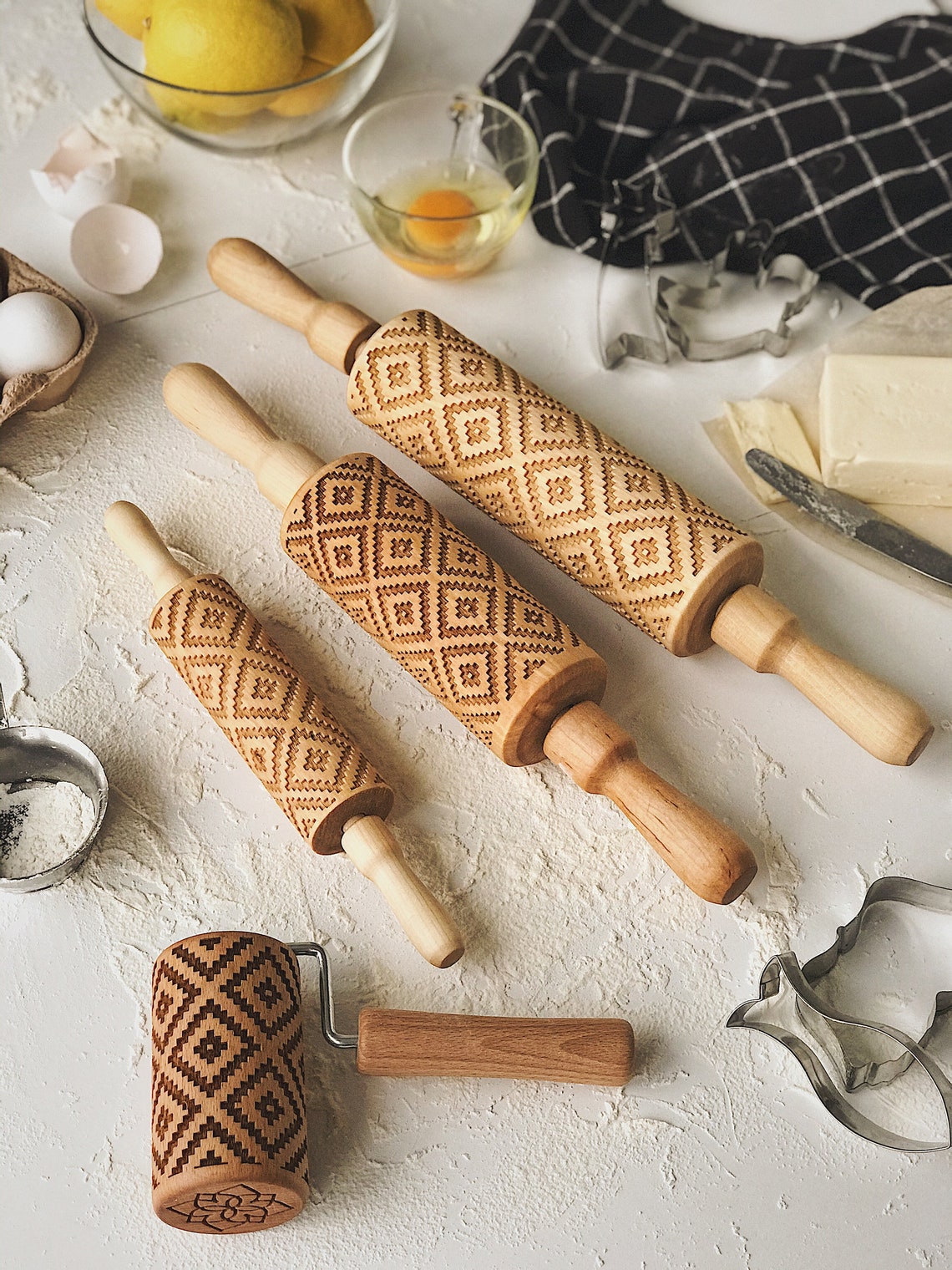 Baking Set of Rolling Pins Personalized Embossed Rolling Pins Etsy