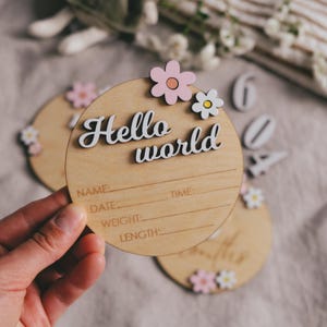 Targa con nome per neonato, segnapunti per le tappe fondamentali, targhette in legno per neonati, 12 tappe mensili del bambino, regalo per baby shower per neomamme, annuncio di nascita