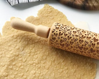 Fall Gift For Cooking Lover, Embossed Autumn Cookie Stamp, Thanksgiving Gift, Engraved Wooden Rolling Pin with Pattern, Christmas Mom Gift