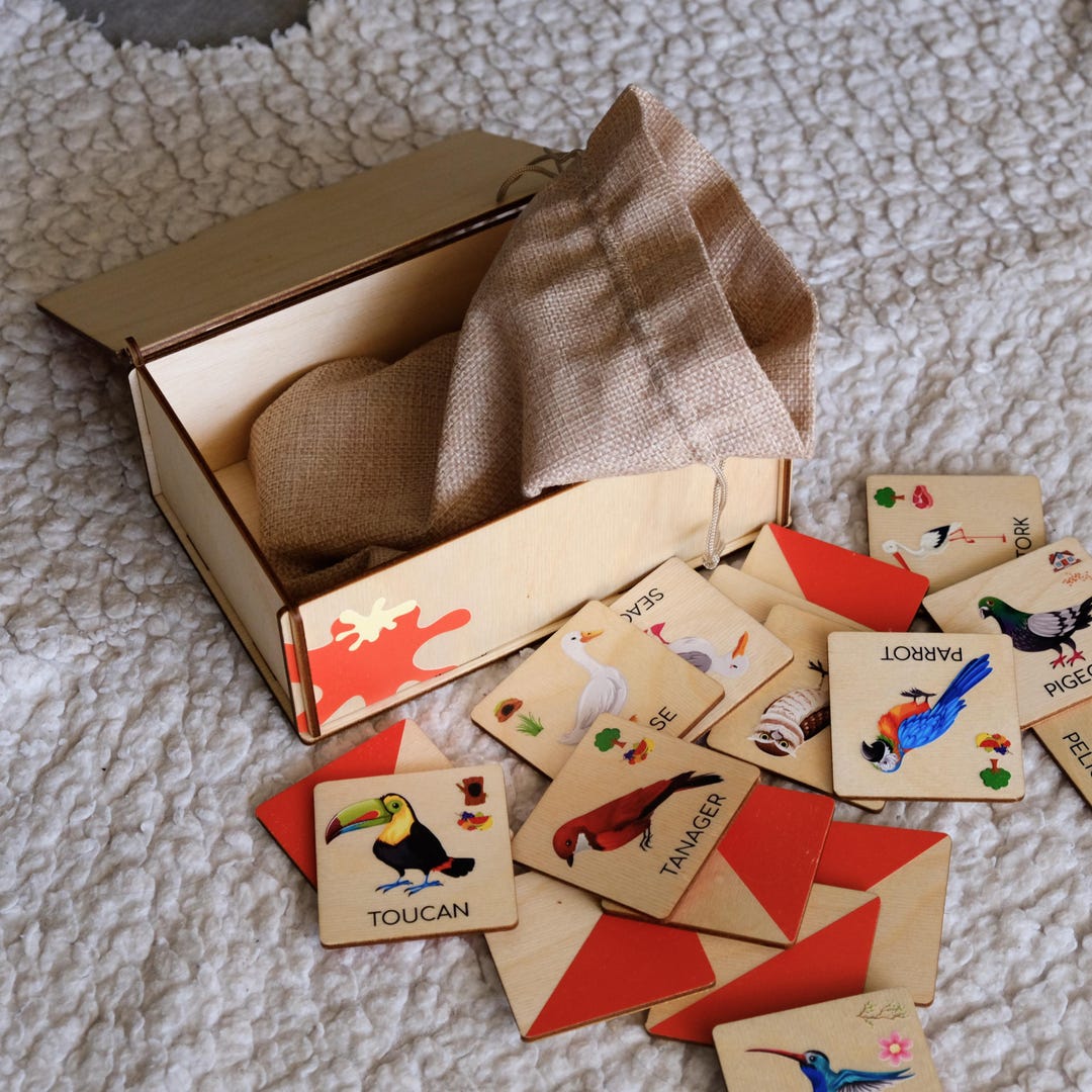 3-in-1 Montessori Game, Memory, Sorting & Pattern Matching, Wooden Bird ...