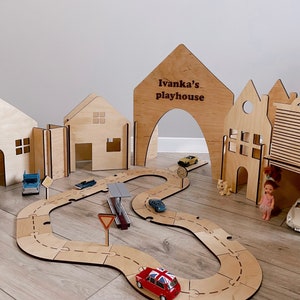 Wooden Toy House puzzle, Personalized Wood toy town, Custom montessori toy, Wooden baby gift, Thanksgiving Toddler Gift, Aesthetic wood toy