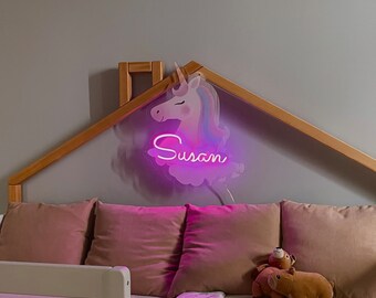 Custom neon sign, 3D unicorn name neon sign, Acrylic printed sign, Baby shower party sign, Playroom personalized decor, Unique gift for kids