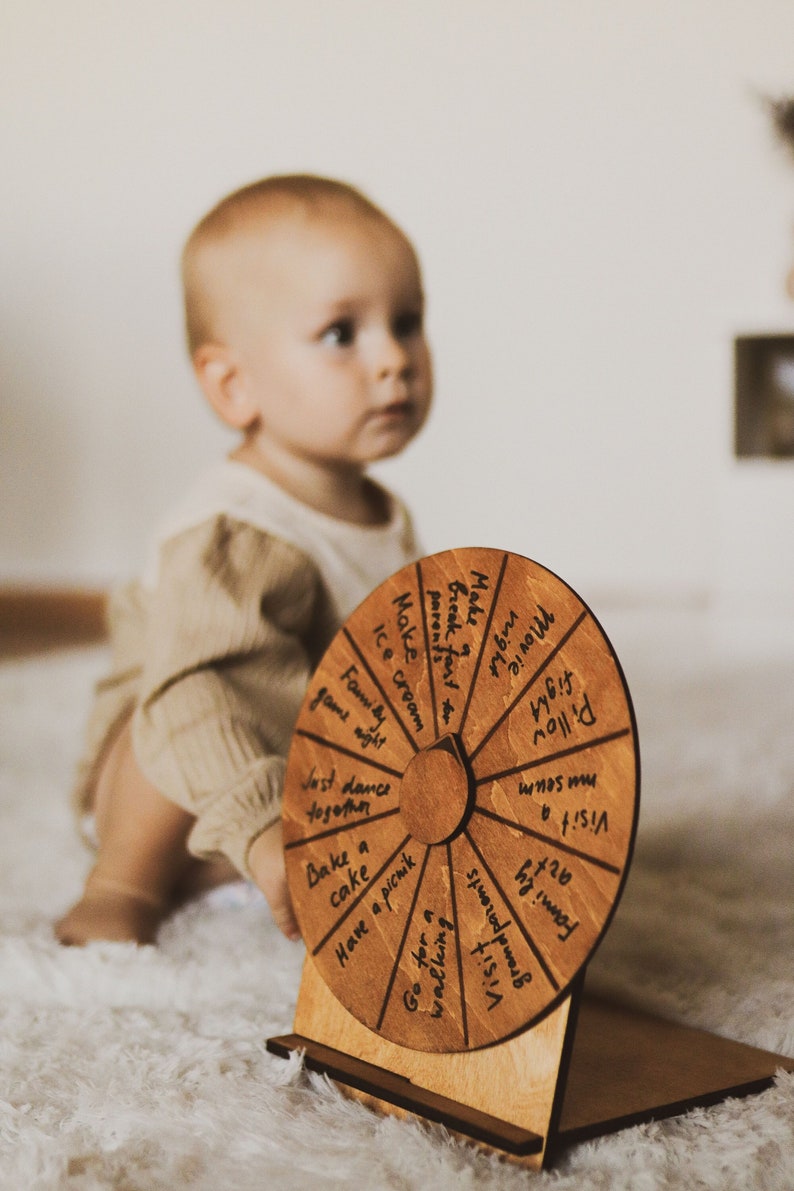 Baby shower fun, Family game night, Personalized spin the wheel game, Wooden dry erase wheel for baby shower, Easter gift, Mothers day gift image 1