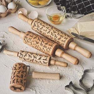 Wooden Rolling Pin with Pug, Easter Mom Gift, Unique Gifts for Pug Lover, Embossed Cookie Stamp, Patterned Rolling Pin Pug, Dad Unique gift image 4