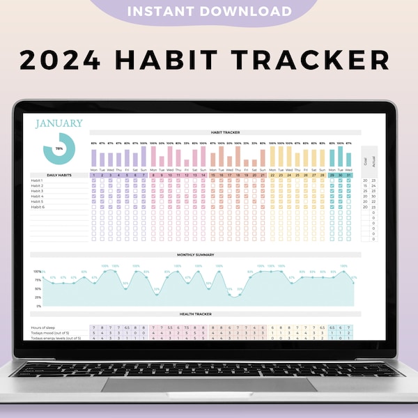 2024 Habit Tracker Spreadsheet Google Sheets! Habit Planner, Weekly Planner, Goal Planner Dashboard, Digital Planner Template