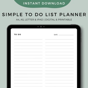 Simple To Do List Planner. To Do List. Instant Download Planner. A5, A4, Letter, iPad Planners