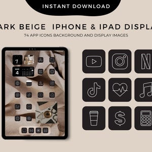 Dark Beige iPhone iPad iOS App Icons. 73 App icons. Black app icons. iPad iPhone background. Full design package