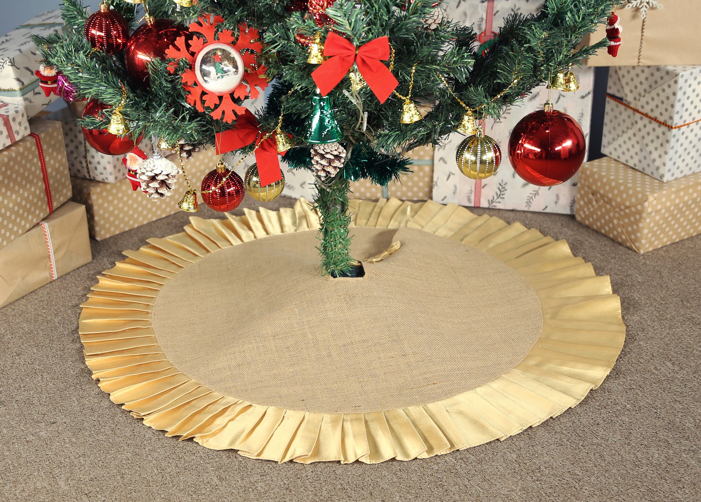 Mini Table Top Tree Skirt Gold Satin Ruffle Fringe Christmas Etsy
