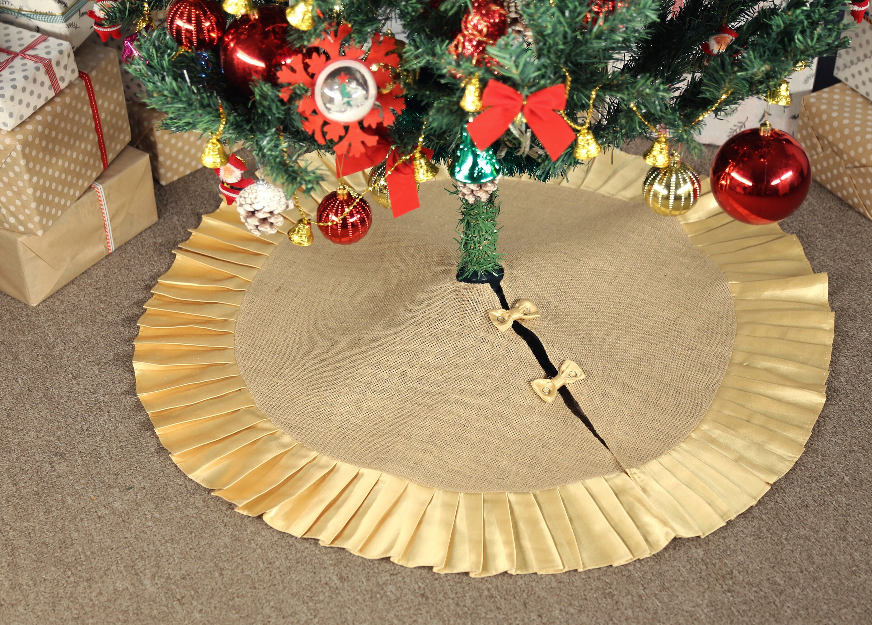 Mini Table Top Tree Skirt Gold Satin Ruffle Fringe Christmas Etsy