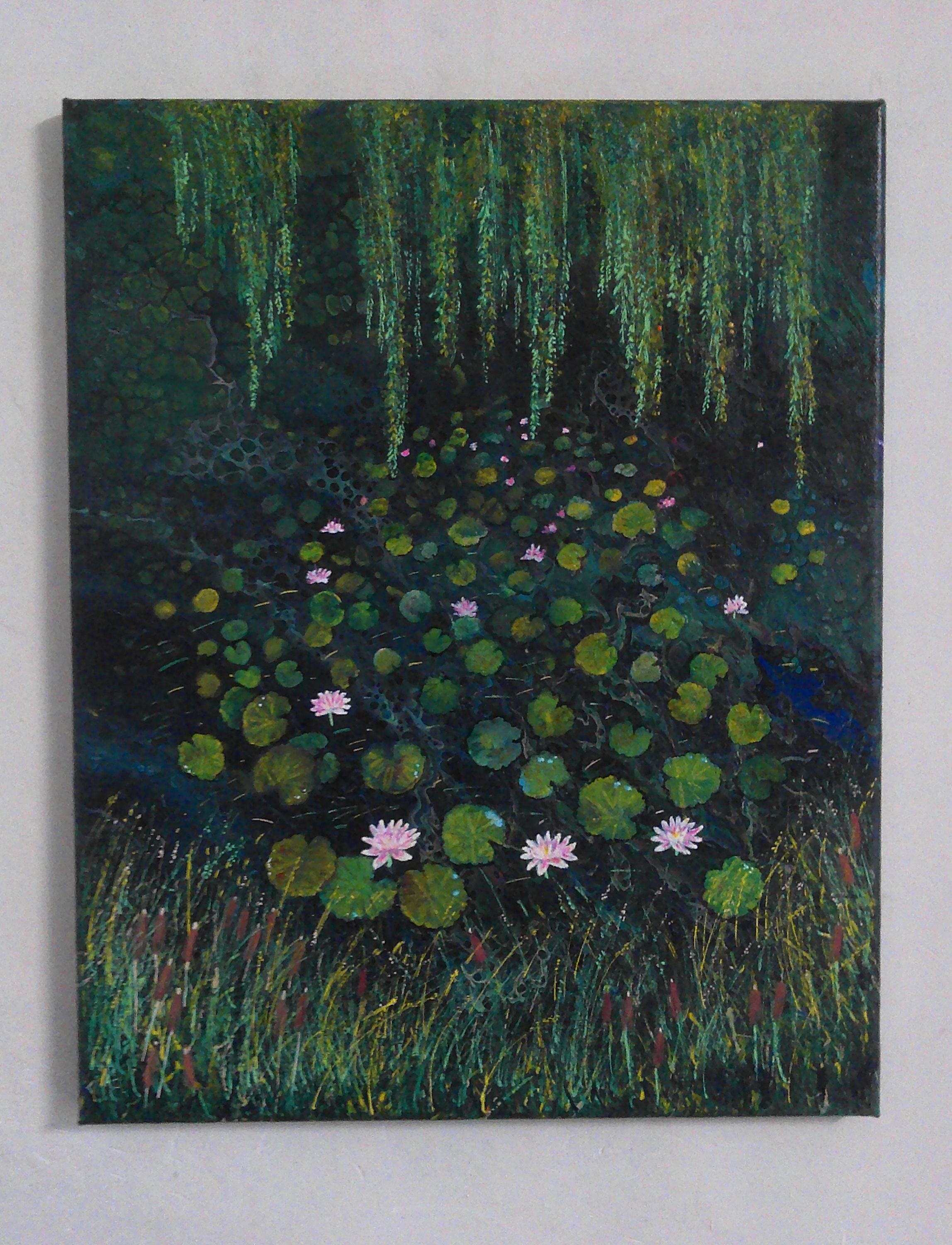 Tableau Abstrait Fluid Art, Acrylique La Mare Aux Nénuphars