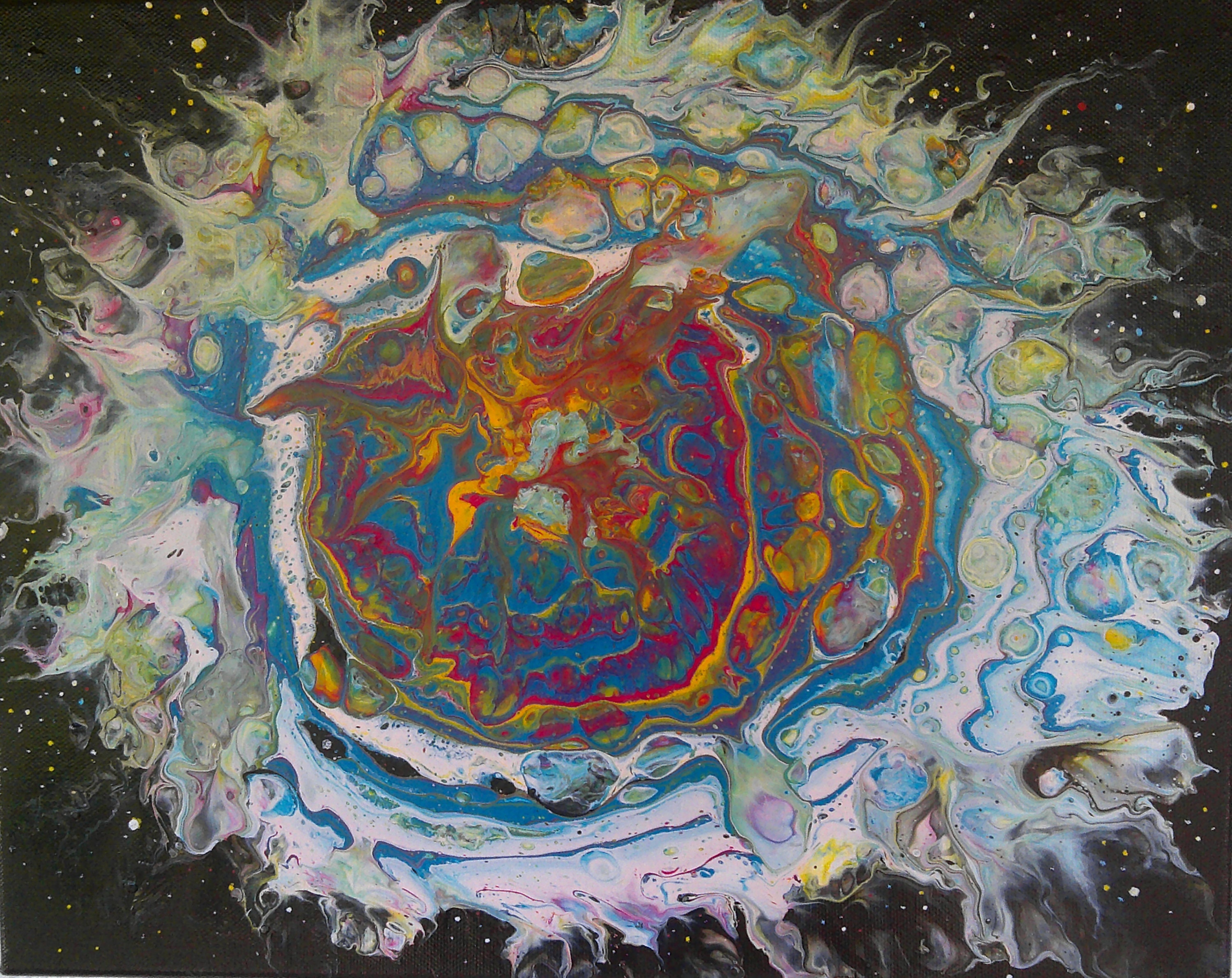 Tableau Abstrait Fluid Art, Acrylique Eclat Cosmique