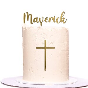 Acrylic Cross & Name Cake Topper | Communion | Baby Shower | Baptism | Christening | Confirmation | Birthday | Fropper Topper