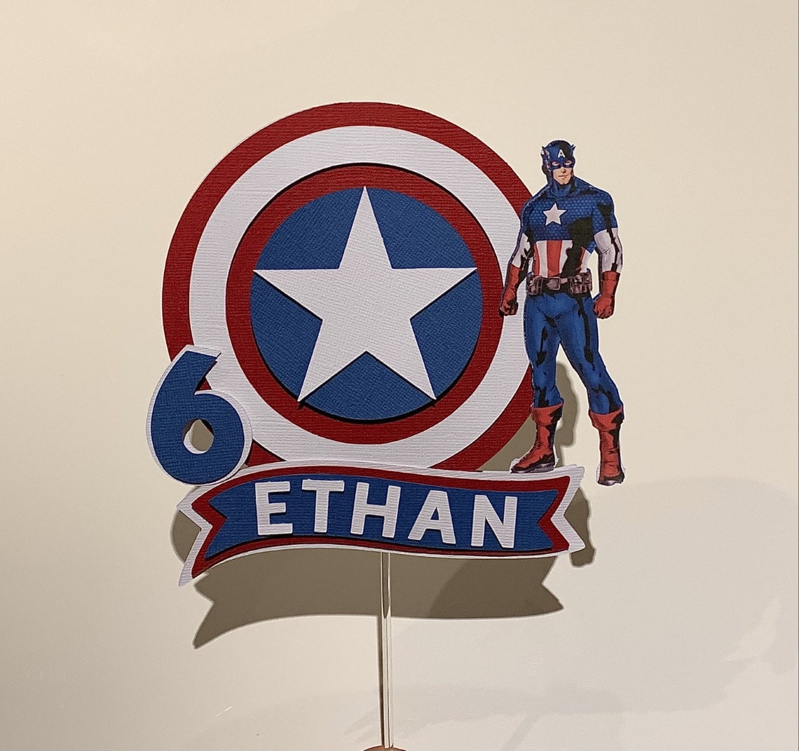 3D Captain America Cake Topper Personalised Marvel theme Etsy