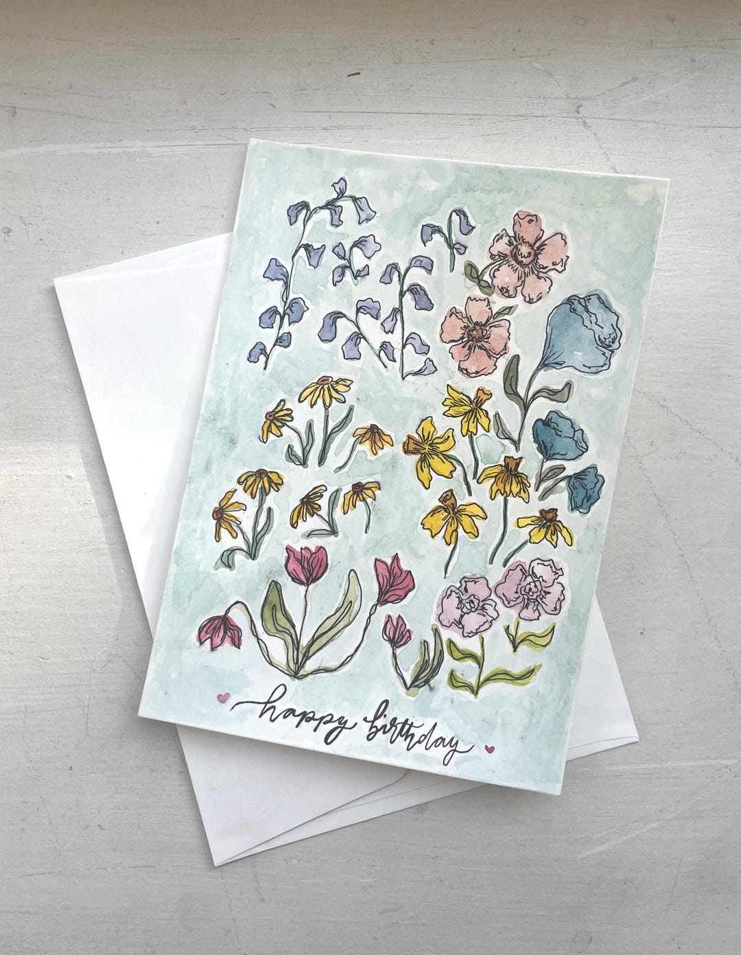 Hand Painted Watercolor Happy Birthday Card - Etsy
