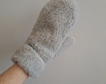 Cosy Pure Merino Wool Cloud Mittens Gloves in Light Grey